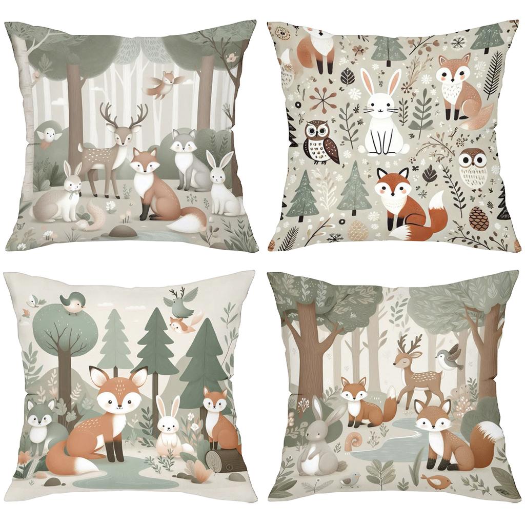Cute Forest Animal Printed Cushion Covers For Home Decor Polyester pillowcase, sofa decorative cushion cov Headboard Pillow