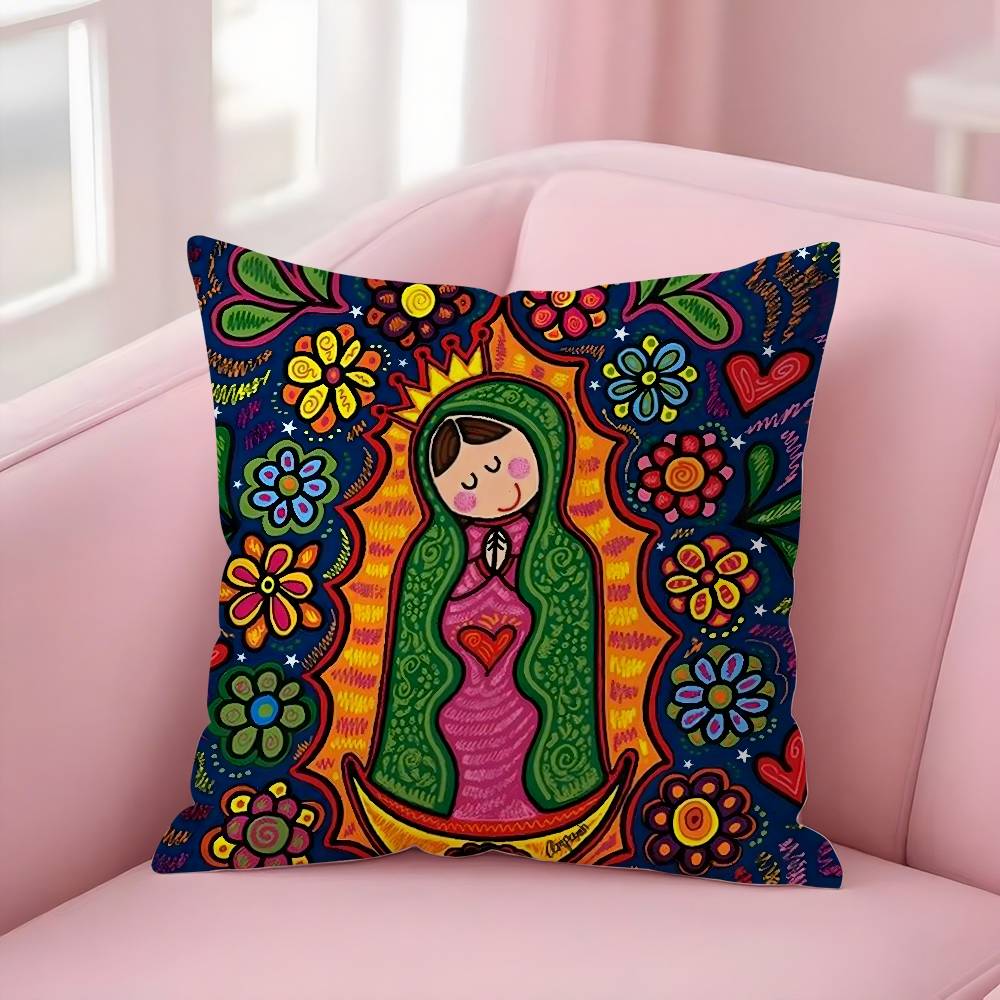 Cartoon Virgin Mary Art Pillow Case Sofa Short Plush Double-sided HD Printing Room Home Office Gift Cushion Cover