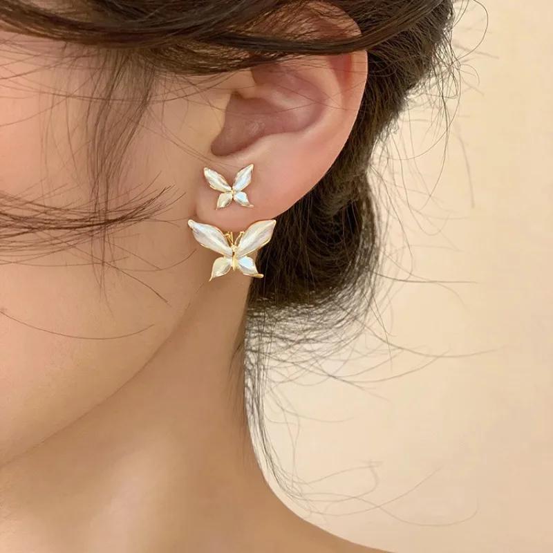 New Arrival Cute Double White Butterfly Stud Earrings for Women Temperament Korea Earring Fashion Jewelry Accessory Gift