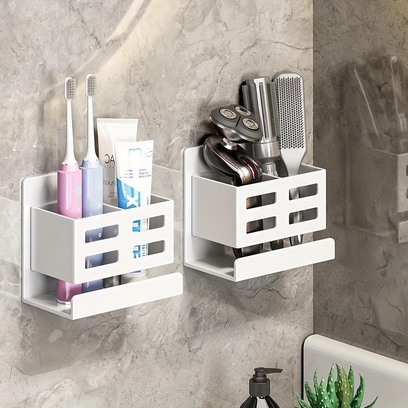 Versatile Wall-Mounted Bathroom Organizer - No-Drill, Plastic Storage Rack for Toothbrushes & Razors, Perfect Home Accessory