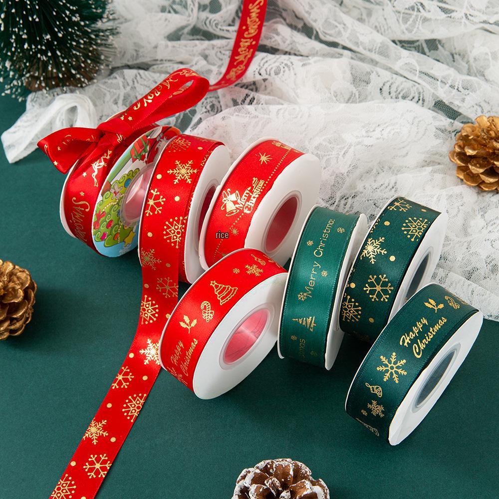 2.5cm Christmas Tree Satin Ribbon for DIY Bows, Flowers, Gift Boxes, and Baking Packaging