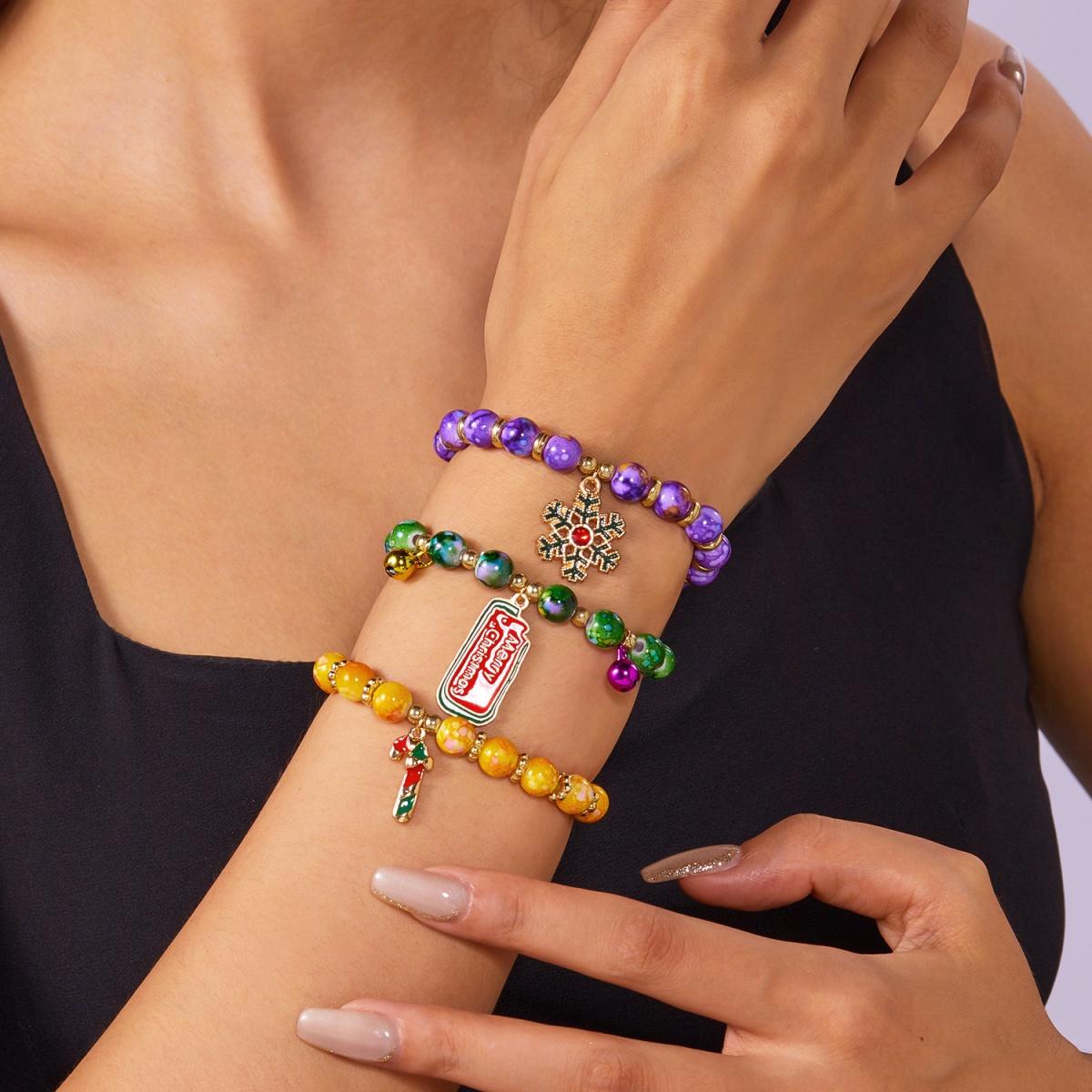 

Christmas Tree Santa Claus Snowman Acrylic Beaded Bracelets Wreath Snowflake Crutch Deer Multilayer Bangle For Women Men Jewelry
