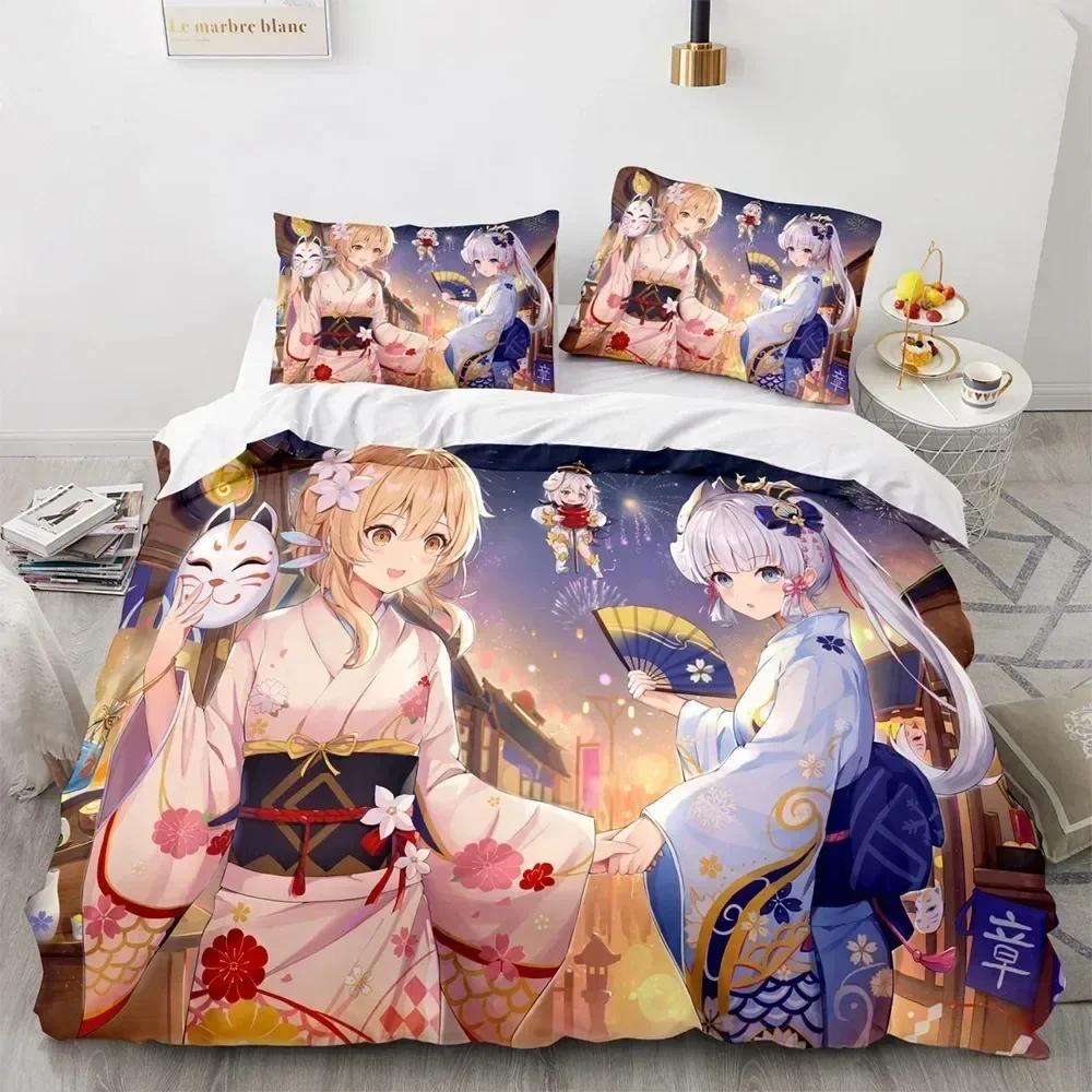 3D Print Anime Game Genshin Impact Bedding Set Printed Bed Set With Pillowcase Duvet Cover Soft Queen King Size Bedclothes Home