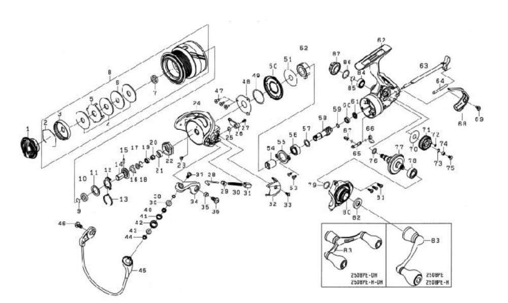 Daiwa Originální díly 17 Emeraldas MX 2508PE Brzdová knoflíková páka Číslo dílu 1 Kód dílu 6J390301