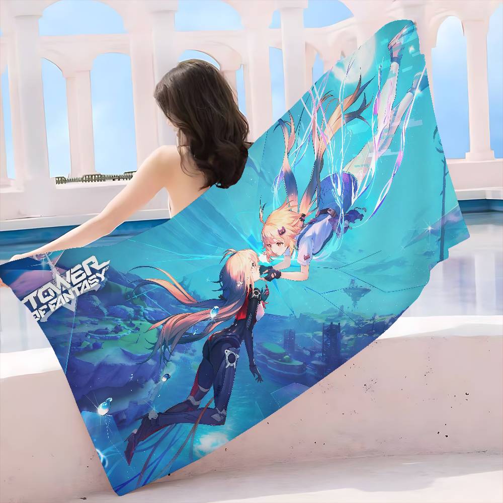 T-Tower Of Fantasy Cartoon Microfiber Blanket Quick Drying Beach Towels Oversized Printing Super Absorbent Pool Towel Blanket