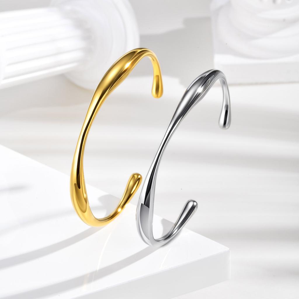 Bracelet jonc minimaliste à ouverture pour femme, Manchette en acier inoxydable pour poignet, Bracelets empilables, Bijoux lisses très polis