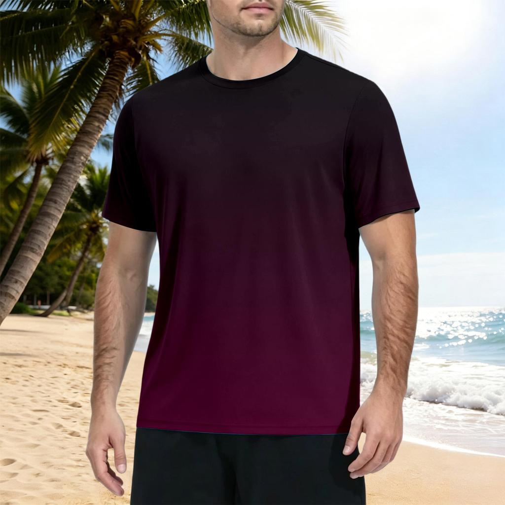 Herren Kurzarm T-Shirt Schnelltrocknend Farbverlauf Print Sportlich Rundhalsausschnitt Leichtes Sonnensport Oberteil für Outdoor Fitness Laufen Wandern Training