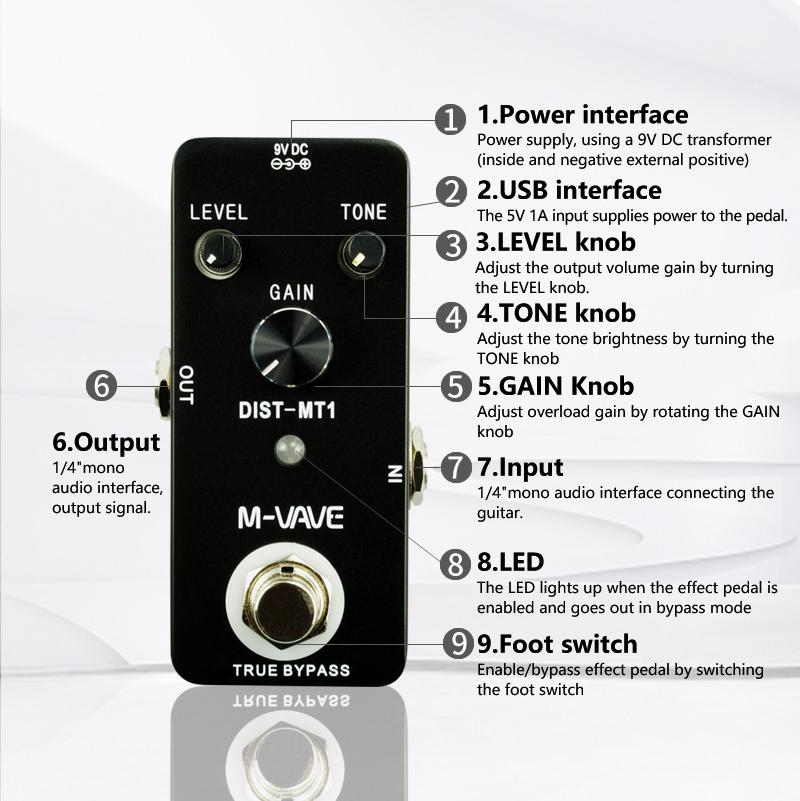 M-VAVE DIST-MT1 Heavy Metal Distortion Guitar Effect Pedal True Bypass Strong Bass and Clear Dry Distortion Effects Pedal