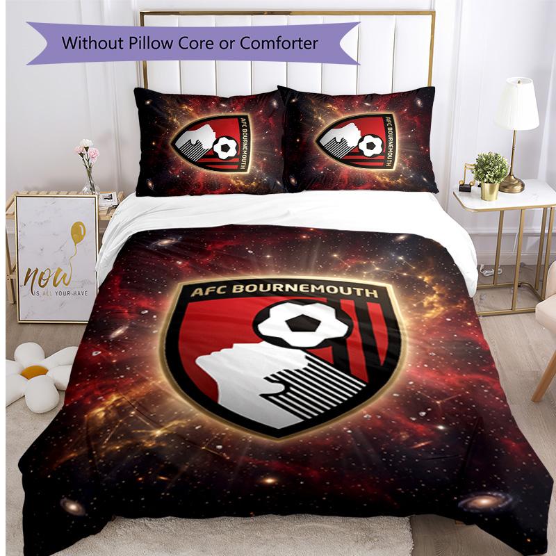 Bournemouth Fußball Bedrucktes 3-teiliges Bettwäscheset, Bequemes Hautfreundliches Schlafzimmer Bettbezug-Set