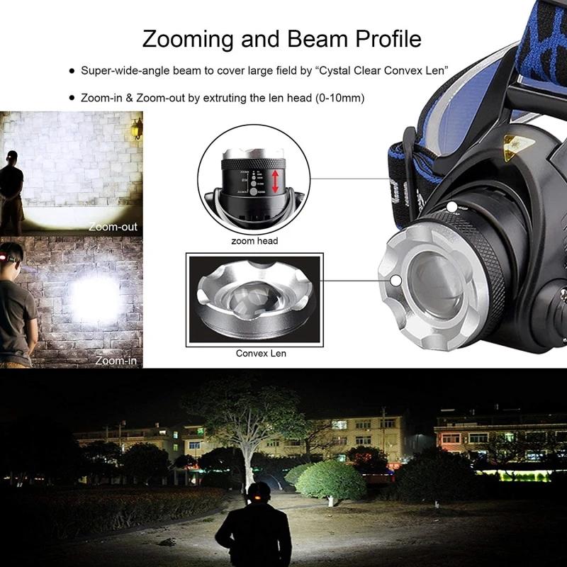 D5 LED Headlamp Zoom Headlight Head Lamp Light Rechargeable Head Flashlight Torch Waterproof 18650 Camping Fishing Work Lantern