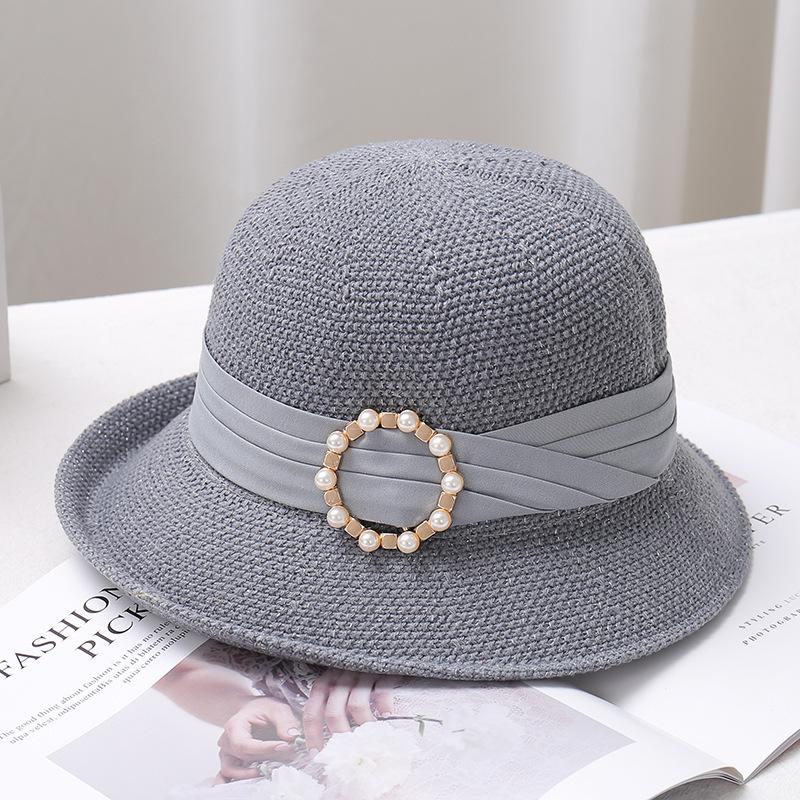 New Pearl Women's Sun Hat Breathable Refreshing Hat Summer Travel Sunscreen Sun Ribbon Decoration Foldable Straw Hat Gift