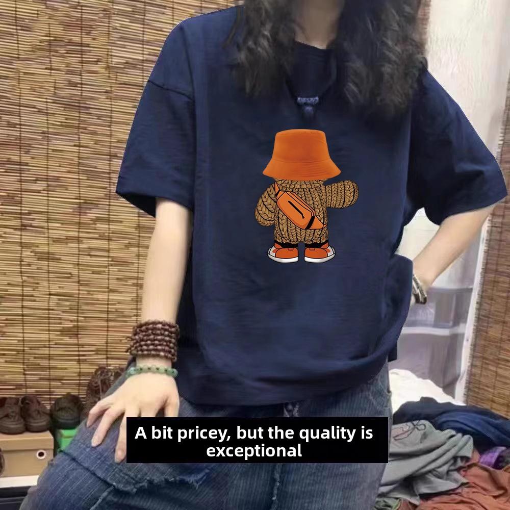 Retro Large Size Hip Hop American Sle Cotton T-irt Women's Summer Loose Design Ort Sve Trendy Brand F Sve Top