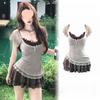 Pure Desire Women's Summer Sweet & Spicy Two-Piece Set: Slimming Short-Sleeve Cover-Up Top & Pleated Camisole Mini Skirt