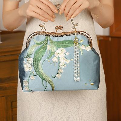 Heavy Industry Embroidery Handbag, Chinese Style Cheongsam Banquet Hanfu Handbag, Pure White Embroidery Handbag Spot