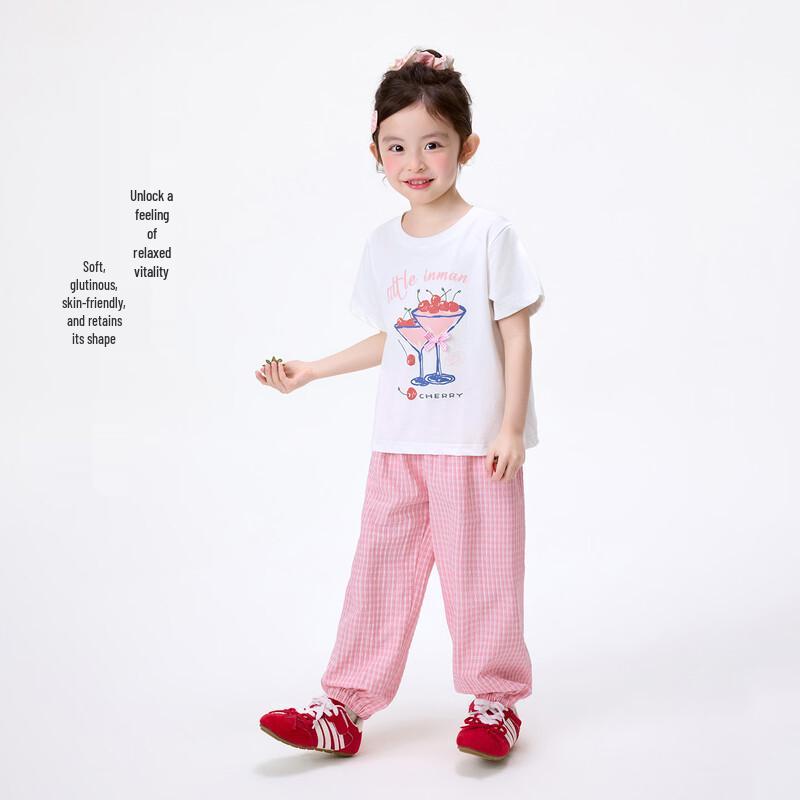 Girls' Cherry Print Plaid Short Sleeve Set