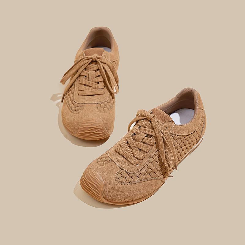 Fashion Women's Sneakers Shoes 2025 New Woven Non-slip Genuine Leather Sneakers For Women Large Size Breathable Casual Shoes Female