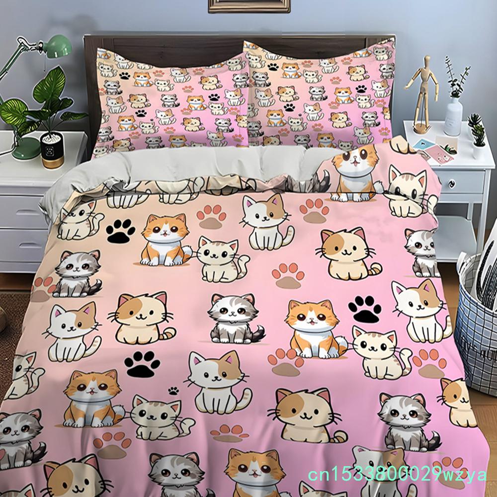 Cute Cartoon Cats Print Bedding Set Duvet Cover 1 Duvet Cover 2 Pillowcases Adult And Children Bedding Set Luxury Comforter Set