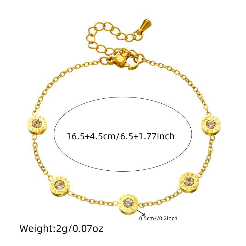 Diamond Roman Numeral Round Medal Chain Set Necklace Earrings Bracelet Gold Jewelry Accessories