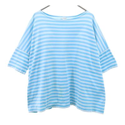 Border Short Sleeve Cut S Blue Women Used