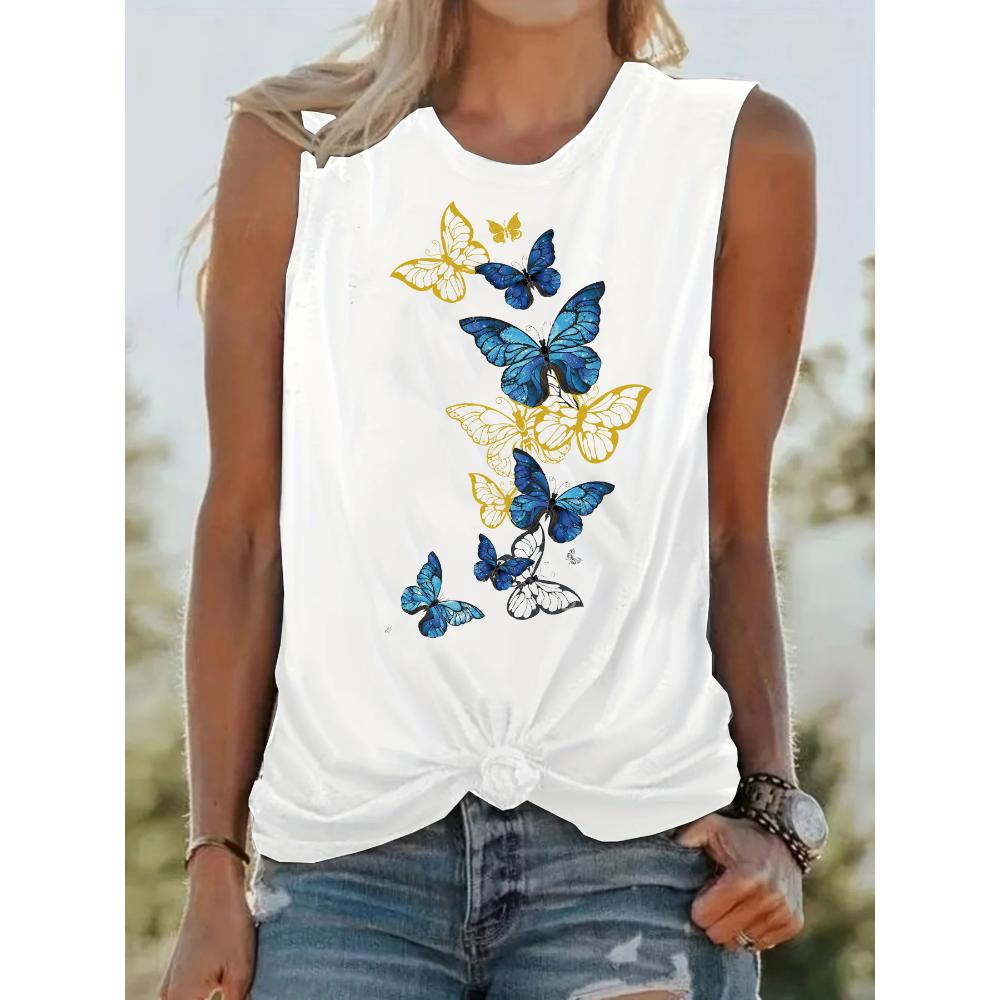 

Женская летняя майка без рукавов с принтом бабочек, свободная, большая, дышащая, удобная, футболка, уличный нейтральный стиль 4XL