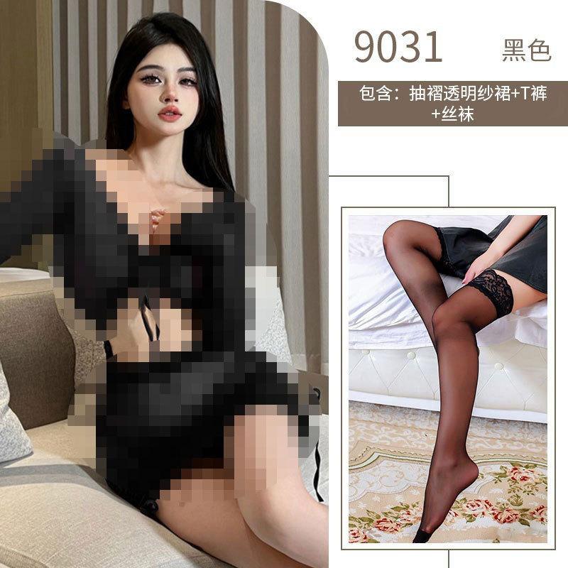 Sexy hollow mesh lace-up lingerie seduces spice girls perspective hip wrap slim nightclub uniform suit
