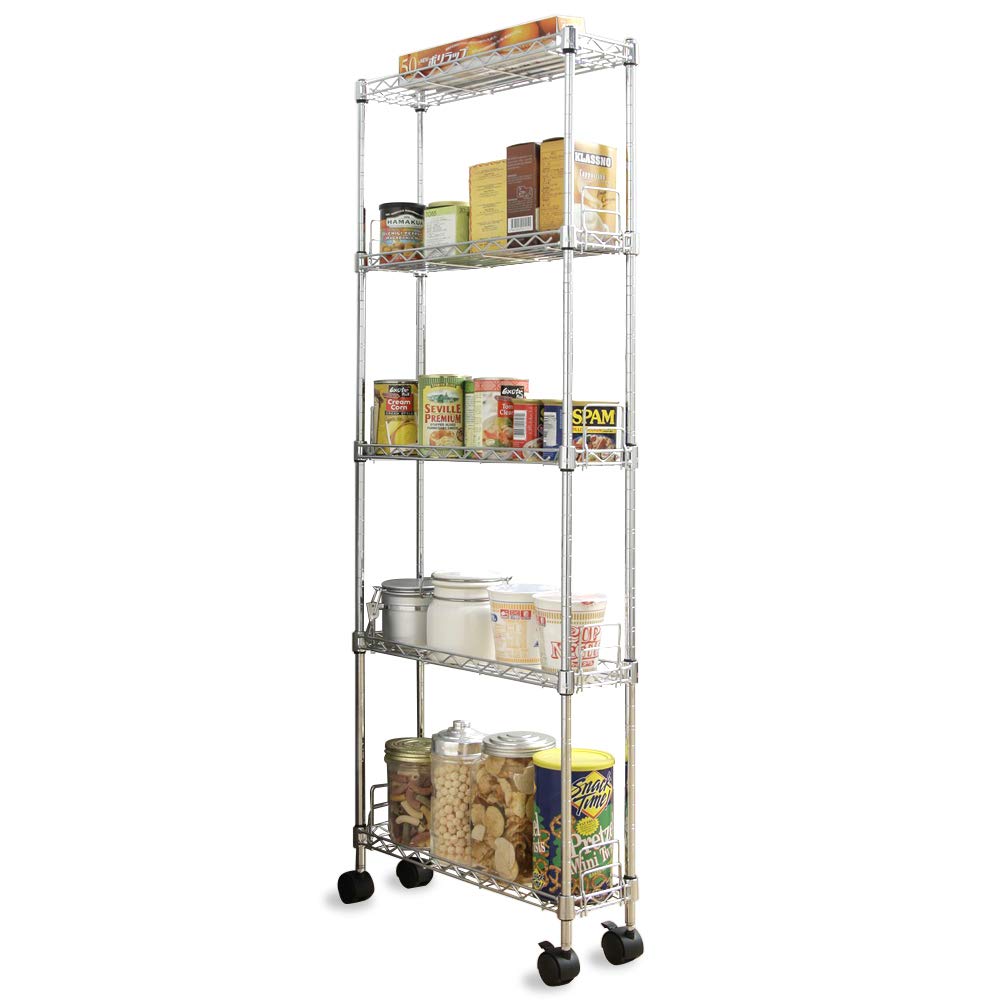 Iris Ohyama MK-1512N Metal Rack, 5 Shelves, 12.7mm Pole Diameter, 15cm Wide x 48cm Deep x 121cm High, Metal Slim, with Casters, Rust-Resistant Steel
