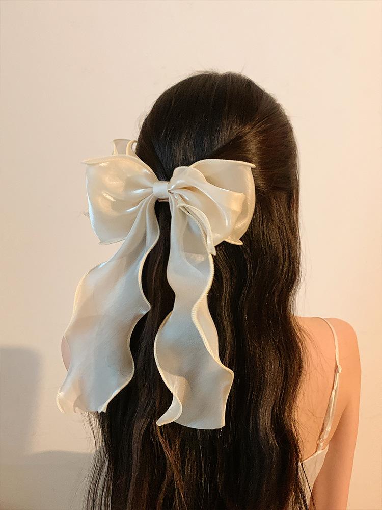 Sweet Chiffon Bow Hair Clips Girls Blue Shining Satin Bowknot Hair Clips Ribbon Bow Barrette Hairpin Grip Ponytail Clip Headwear