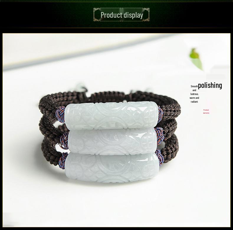 A-Grade Natural Jade Carved Fortune Bracelet with Handwoven Rope - Unisex