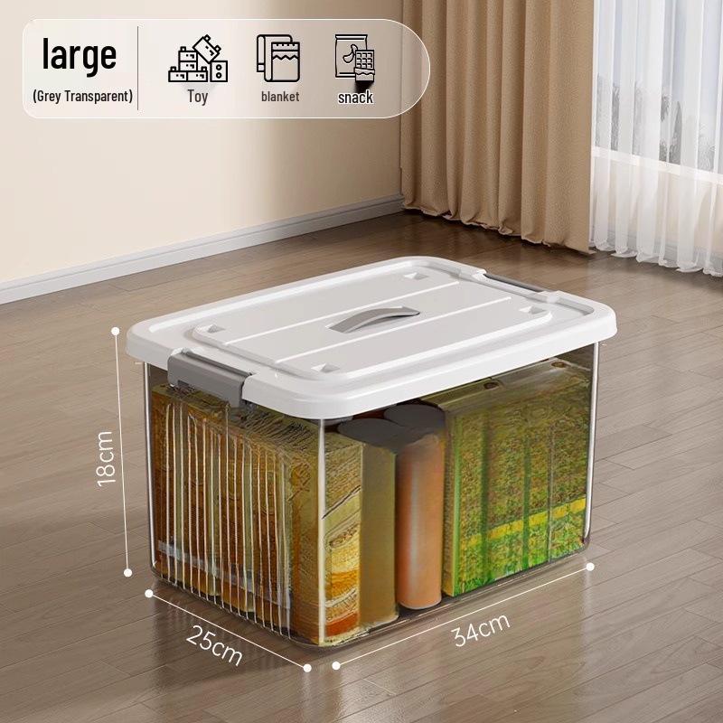 Large Transparent Plastic Storage Box for Clothes, Snacks, Books, and Toys