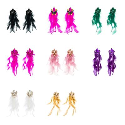 Bohemian Rhinestones Floral Long Feather Fringe Drop Earrings For Women Elegant And Stylish