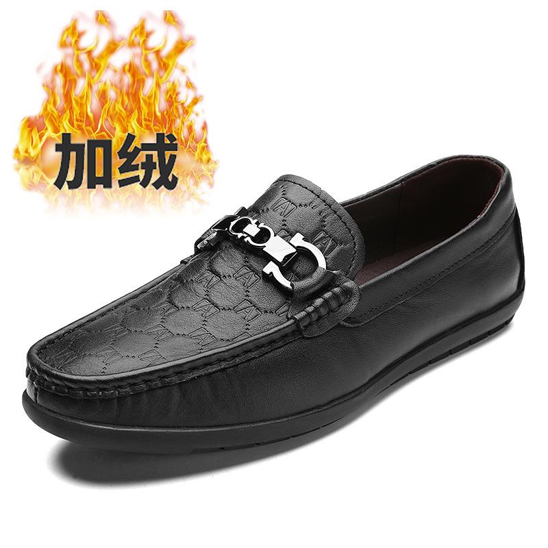 2025 New First-layer Cowhide Large-size Doudou Shoes, Black Soft-soled Dad Men's Trendy Casual Shoes, Comfortable Driving Shoes for Men