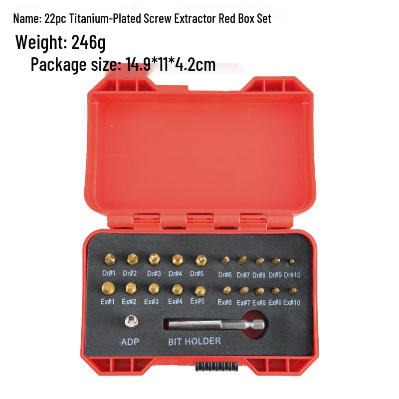 22-Piece Hex Shank Screw Extractor Set for Removing Broken & Stripped Screws