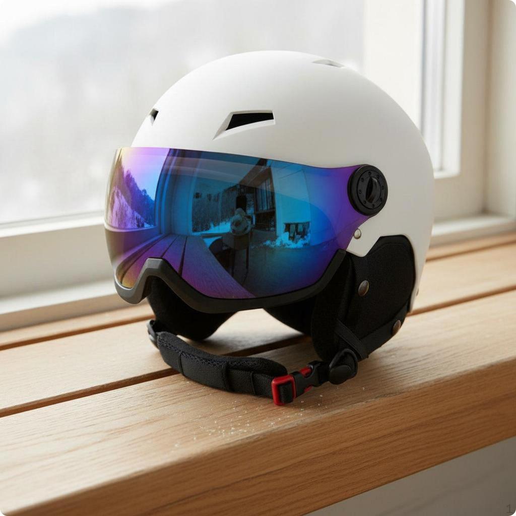 Visor Snow Helmet Protection with Builtin Goggles Warm Earmuffs Sports Equipment for