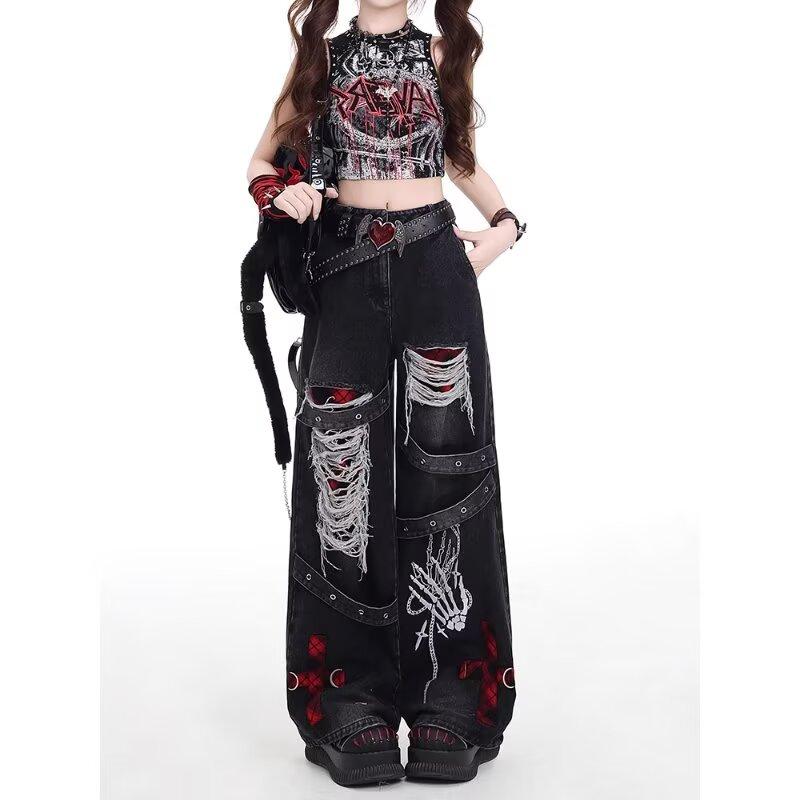 Pantaloni di Jeans Larghi Pigri Rilassati Stile Americano Ragazza Piccante Femminili Punk Retro Lavati alla Moda Versatili Pantaloni Casual