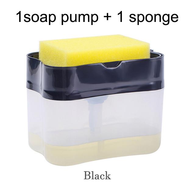 6 Colors Soap Pump Dispenser with Sponge Holder Cleaning Liquid  Press  Organizer Container Manual Cleaner Tool