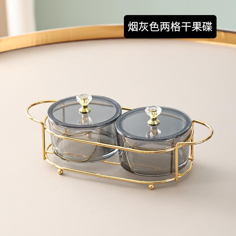 Wrought Iron Glass Fruit Plate with Plastic Cover Snack Tray Dried Fruit Plates Snacks Platter Fruit Fork Storage Jar Salad Bowl