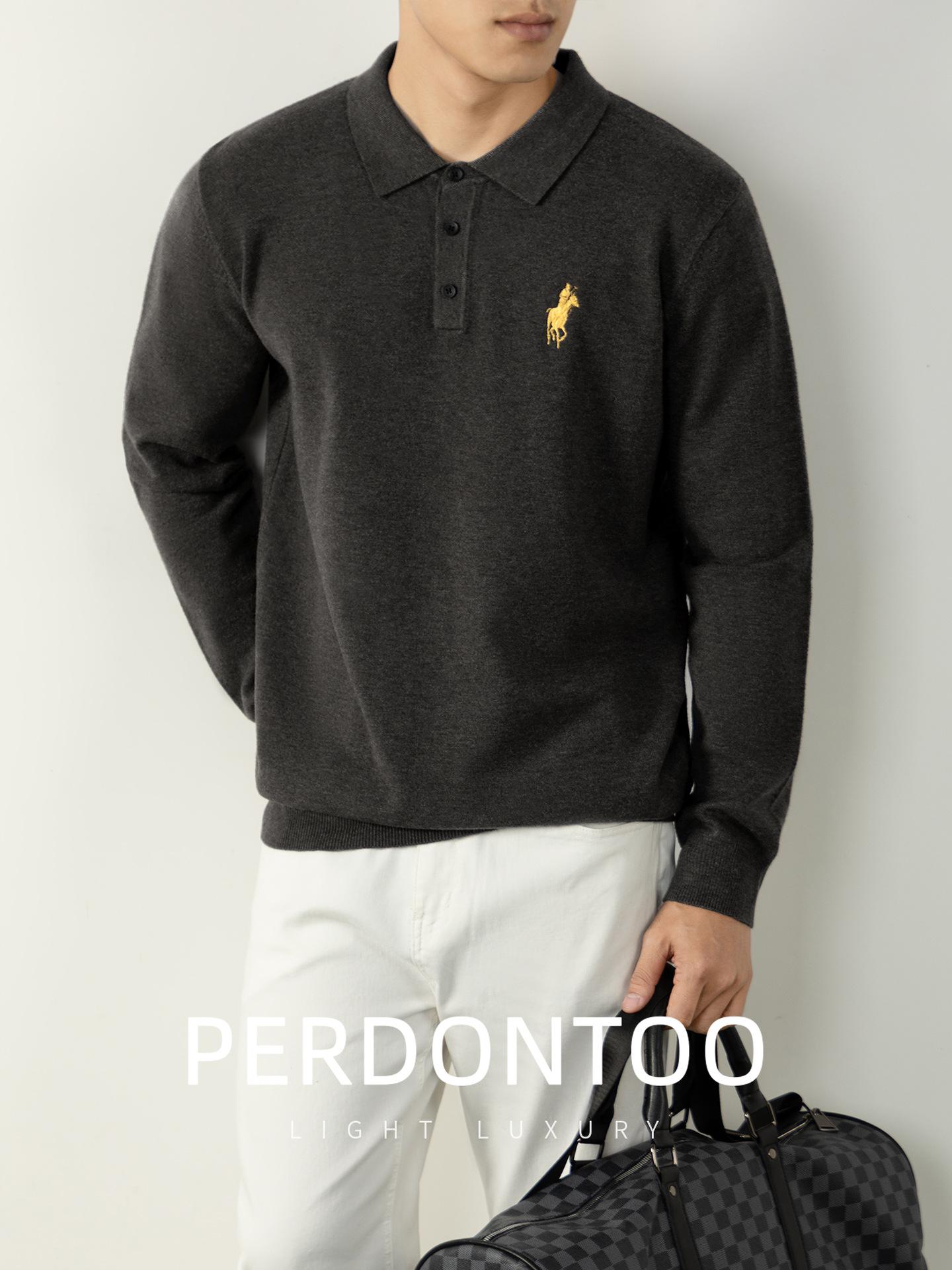 

Men s Luxury Lambswool Sweater with Lapel and Knight Embroidery - 2025 Autumn/Winter Collection 3XL темно-сірий