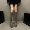 Damen Kniehohe Stiefel Neue Herbst-Winter-Schuhe Frau Lange Stiefel Slip-On Lässig Klobiger Absatz Plateau-Stiefel