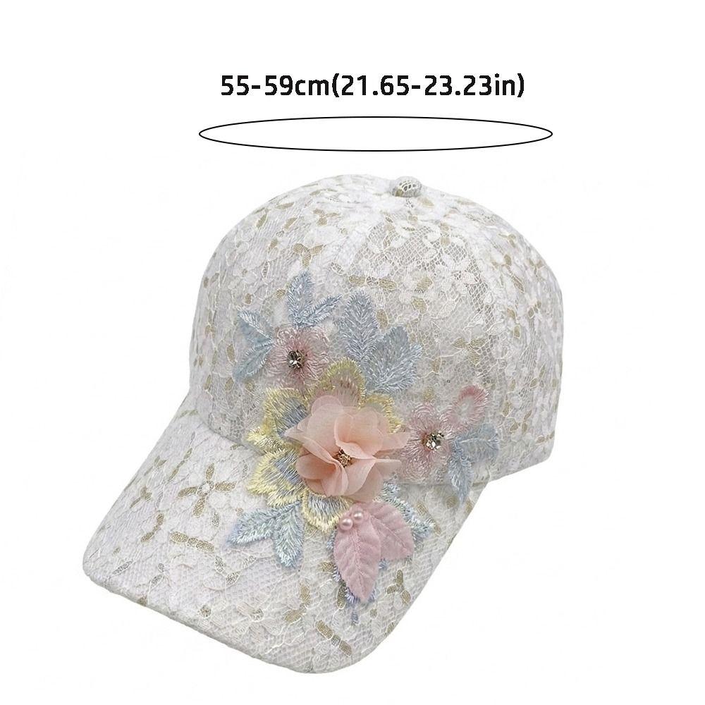 Mesh Breathable Duck Tongue Hat Embroidered Flowers Rebound Cap Sunshade Hat For Women Girls