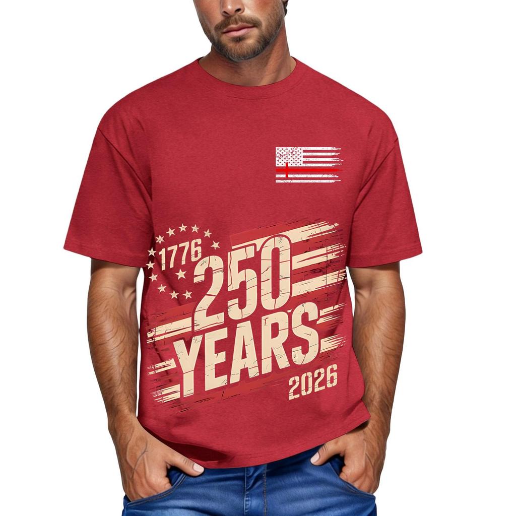 Men's Loose and Casual Flag Letter Print T-shirt Short-sleeved Top