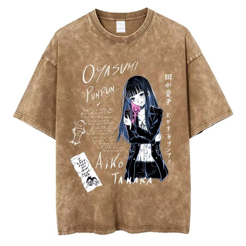 Washed Vintage Anime Oyasumi Goodnight Punpun Onodera T-shirt Aiko Tanaka Graphic T Shirts Men Women Manga Oversized T-shirts