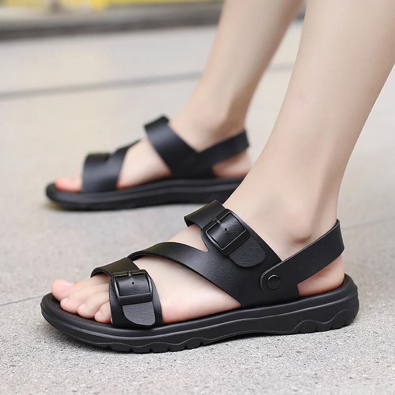 Summer Sandals for Men Outdoor Casual Sport Slippers PU Leather Non-slip Breathable Roman Shoes Beach Flip-Flop Shoes