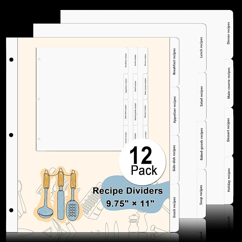Recipe Dividers for 3 Ring Binder Set 9 3/4”×11” Black and Pre-Printed Recipe Binder Dividers Recipe Organizer Personalized Family Recipe Binder 12