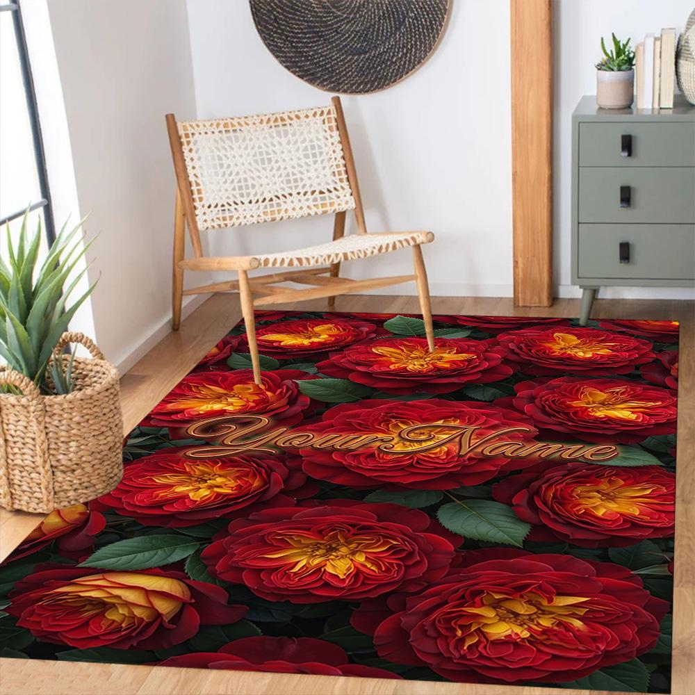 Rose Personalized Text Floor Rug Office Rug Suitable for Dining Room Hallway Kitchen Decorate Room Anti-slip Rug Decorate Offices Gift for Festivals