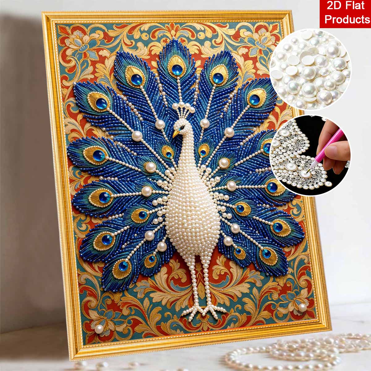 5D Pearl Painting Handmade DIY Elegant Peacock Home Office Desktop Decoration Painting 30x40