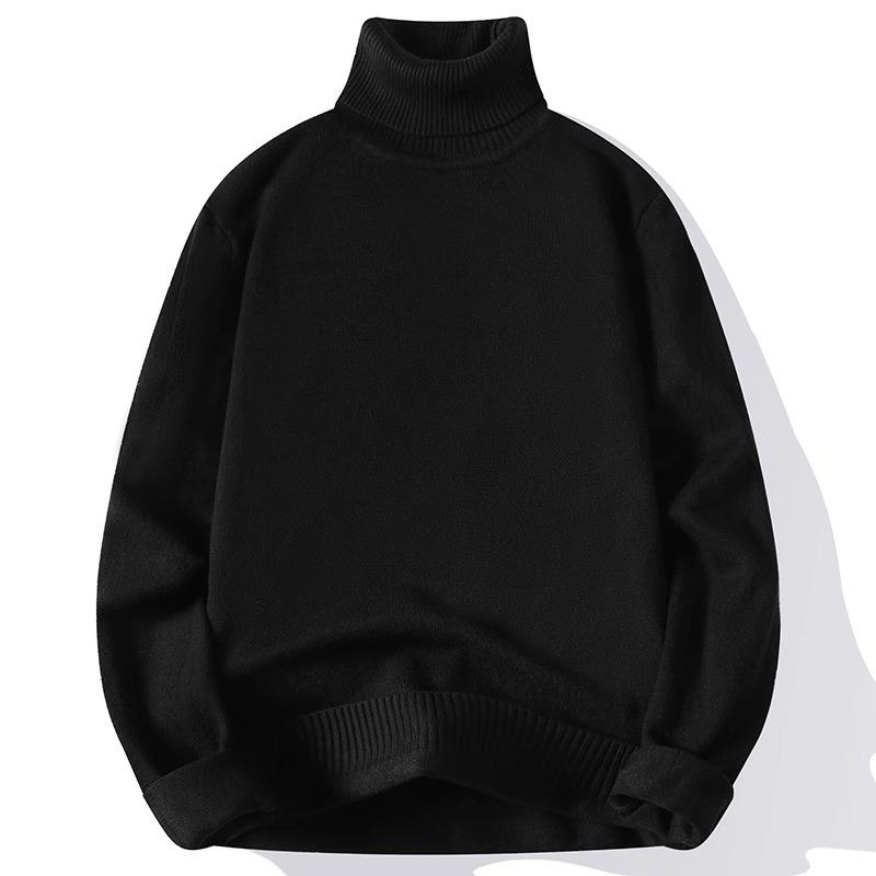 Men S High Neck Fleece Lined Solid Color Knit Sweater Casual Warm Base Layer