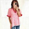 Women's V Neck Short Sleeve Blouse Loose Fit Streetwear Top Leopard Print Chiffon Shirt