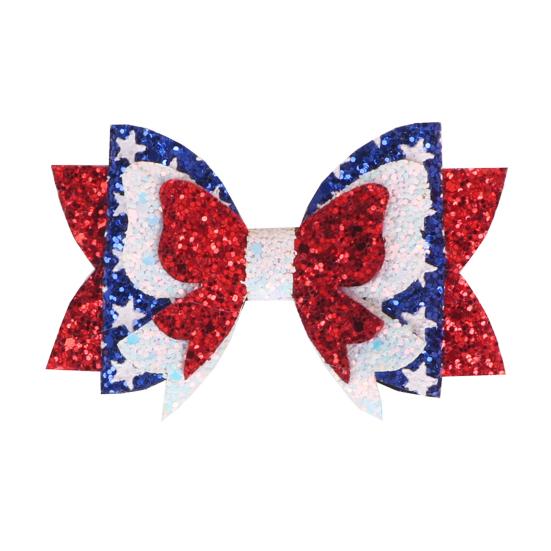 Independence Day Bow Hair Clip Double-Layered Red White Blue Glitter Bow Hair Pin