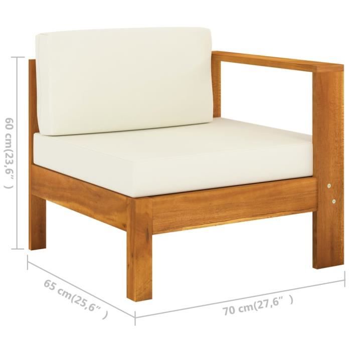 VidaXL Canapé de jardin 4 places et coussins blanc crème Bois d'acacia