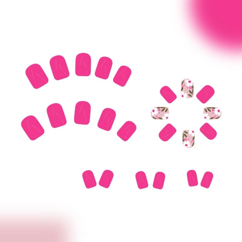24 Pcs Flowers False Nail Solid Color Artificial Nail Glossy Full Cover Stick on Nail Short Square Press On Nail